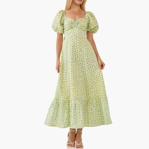 NWT Free the Roses Women's Large Floral Maxi Dress Puff Sleeve‎ Open Back $120